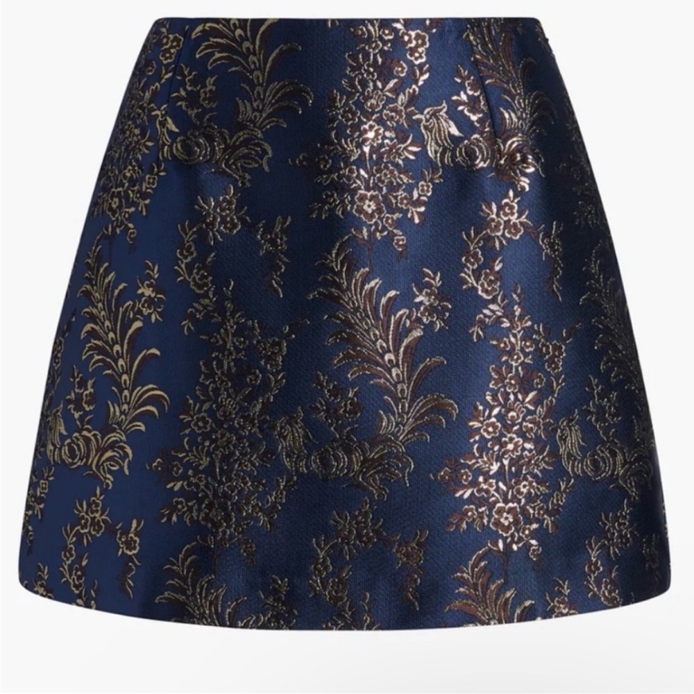 Hill House sz XS The Hallie Skirt Navy Bird Brocade